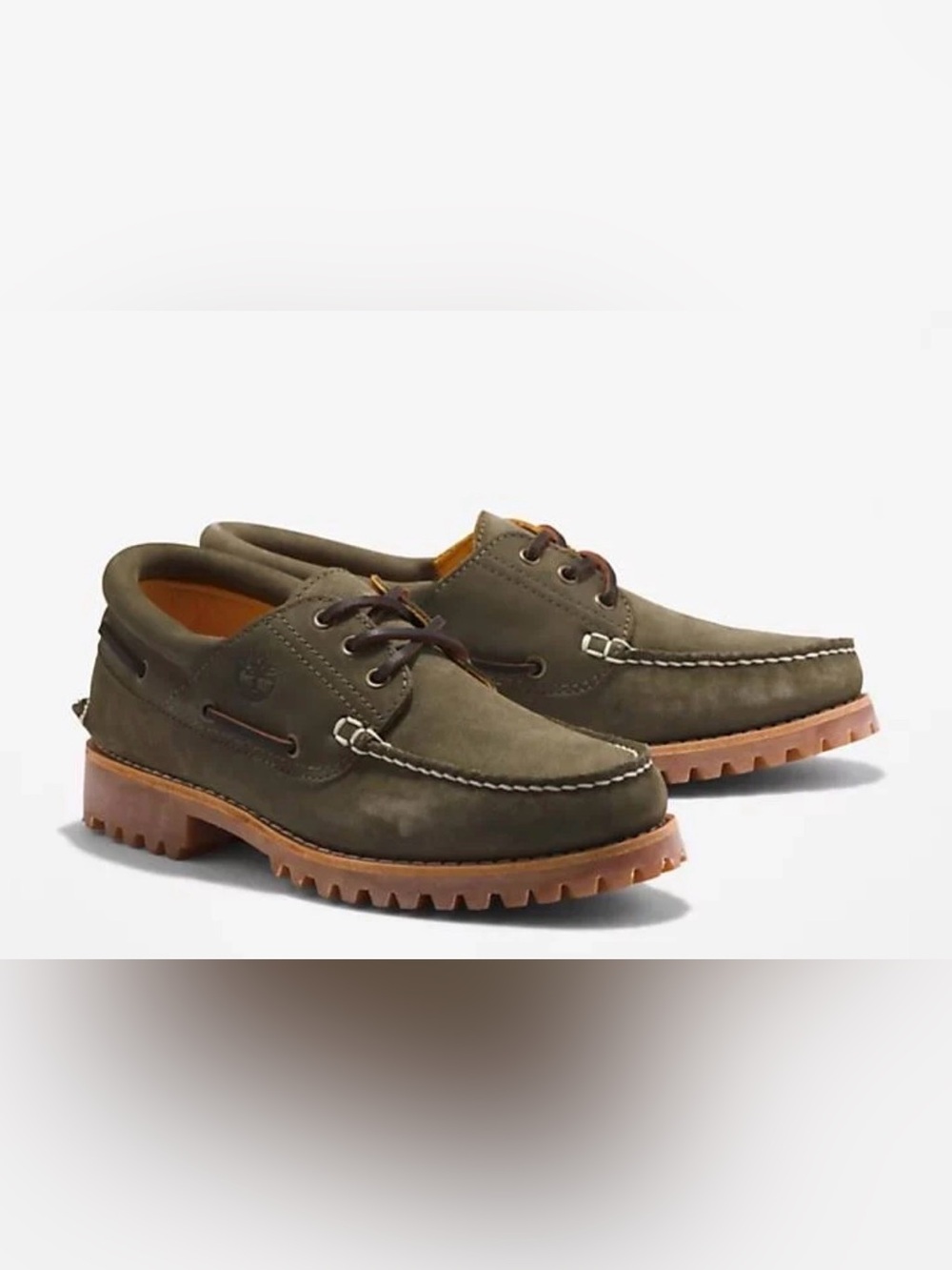 Timberland Olive Green Suede Lug-Soled Men’s Boat Shoes